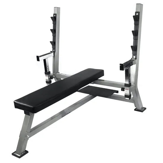 Fixed Flat Bench for Weightlifting and Strength Training with Spotter Platform 
